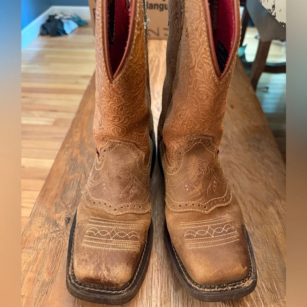 Justin Brown Embroidered Cowboy Boots